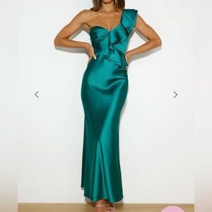 Hello Molly Midnight Silk Midi Dress Green